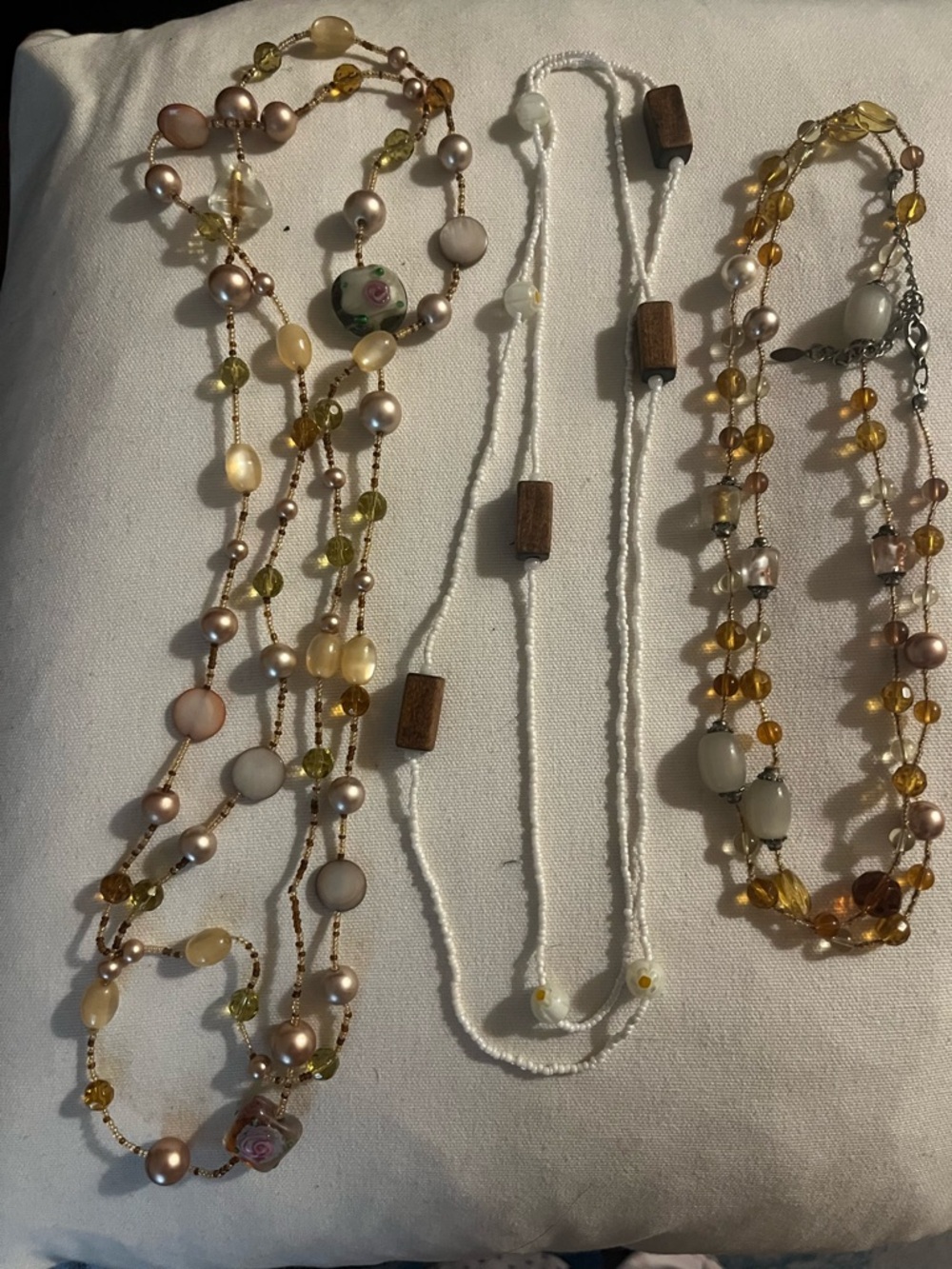 Multi-Strand Pearl & Bead Necklace Set in Gold, Ivory and Amber